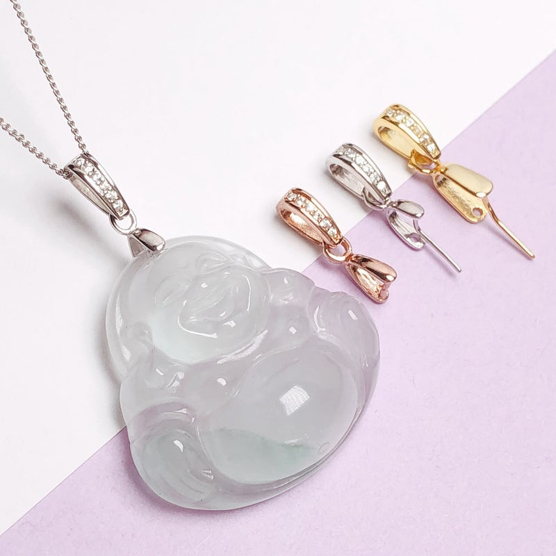 S925 Sterling Silver Oblique Hole Pendant Clip Buckle Jade Buddha Guanyin Pendant Buckle Diy Accessories Versatile Plated With 18K Gold - Image 2